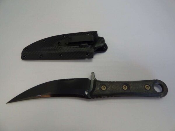 MICROTECH SBK SINGLE EDGE SIGNATURE SERIES DLC STANDARD CARBON FIBER HANDLE with sheat clip side edge up