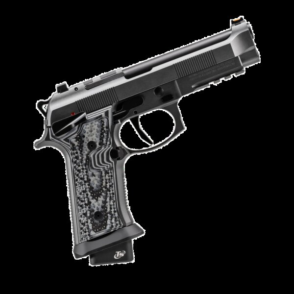 BERETTA 92XI SAO SQUALO 9MM LEFT SIDE VIEW FRONT ANGLE SLIDE OPEN MUZZLE ANGLED DOWN