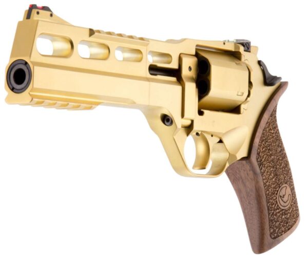 CHIAPPA RHINO REVOLVER 60DS GOLD PVD 6" .357 MAGNUM LEFT SIDE VIEW FRONT ANGLE