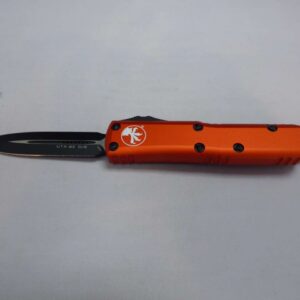 MICROTECH KNIVES UTX-85 DOUBLE EDGE ORANGE BLACK BLADE & HARDWARE STANDARD LABEL