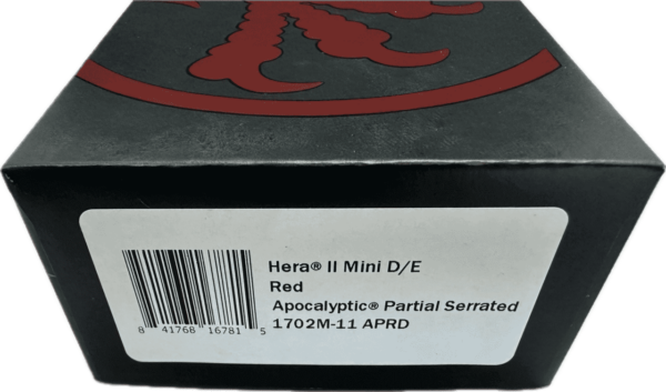 MICROTECH KNIVES MINI HERA II DOUBLE EDGE RED PARTIAL SERRATED APOCALYPTIC BOX/LABEL