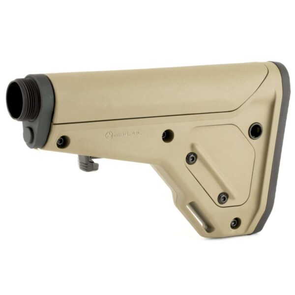 MAGPUL UBR GEN2 COLLAPSIBLE STOCK FDE LEFT SIDE VIEW FRONT ANGLE