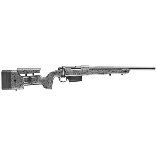 Bergara B-14r steel rifle trainer right side view with grey hmr stock with black splatter