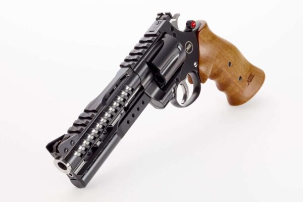 NIGHTHAWK KORTH NXR 6" .44MAG LEFT SIDE VIEW MUZZLE ANGLED DOWN FRONT ANGLE
