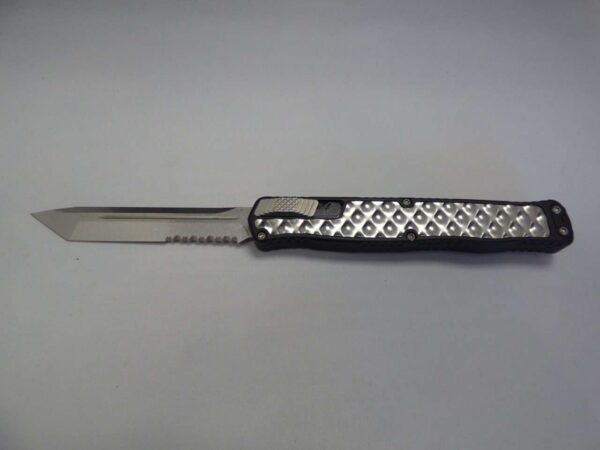 HERETIC KNIVES CLERIC II TANTO EDGE STAINLESS STEEL INLAY STONEWASH PARTIAL SERRATED EDGE DOWN