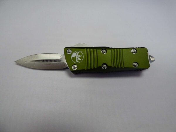 MICROTECH TROODON MINI DOUBLE EDGE OD GREEN SATIN STANDARD CLIP SIDE BLADE OUT