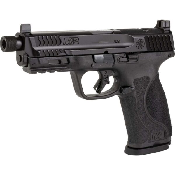 SMITH & WESSON M&P®9 M2.0 THREADED BARREL OPTICS READY FULL SIZE 9MM LEFT SIDE VIEW FRONT ANGLE