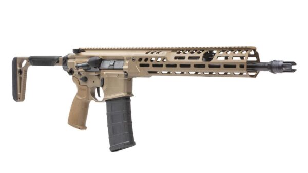 SIG SAUER MCX-SPEAR LT COYOTE TAN 16" 5.56 NATO RIGHT SIDE VIEW FRONT ANGLE