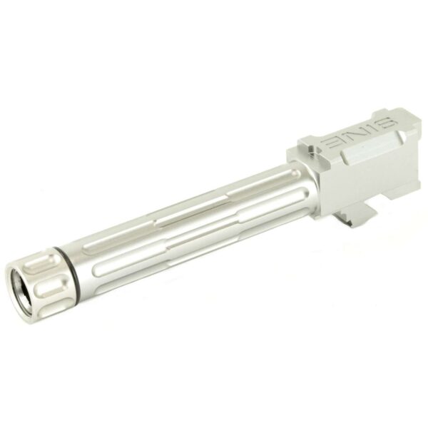 LANTAC GLOCK 9INE G19 THREADED UPGRADE BARREL STAINLESS TOP LEFT SIDE VIEW FRONT ANGLE