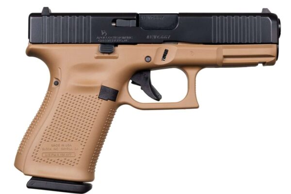 APOLLO CUSTOM GLOCK 19 GEN 5 DAVIDSON'S DARK EARTH FRAME BLACK SLIDE CERAKOTE 9MM