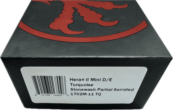 MICROTECH KNIVES MINI HERA II DOUBLE EDGE TURQUOISE PARTIAL SERRATED STONEWASH BOX/LABEL
