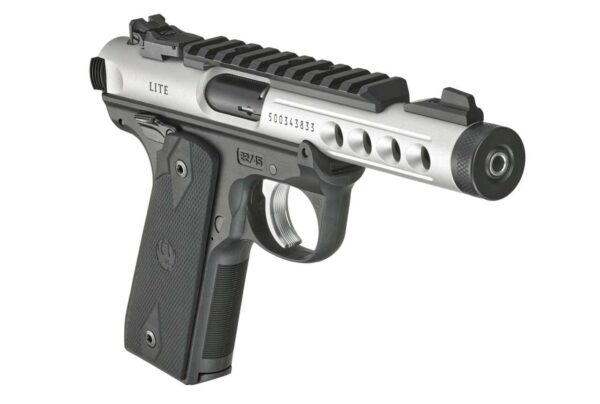 RUGER MARK IV 22/45 LITE CLEAR ANODIZED RIGHT SIDE VIEW FRONT ANGLE