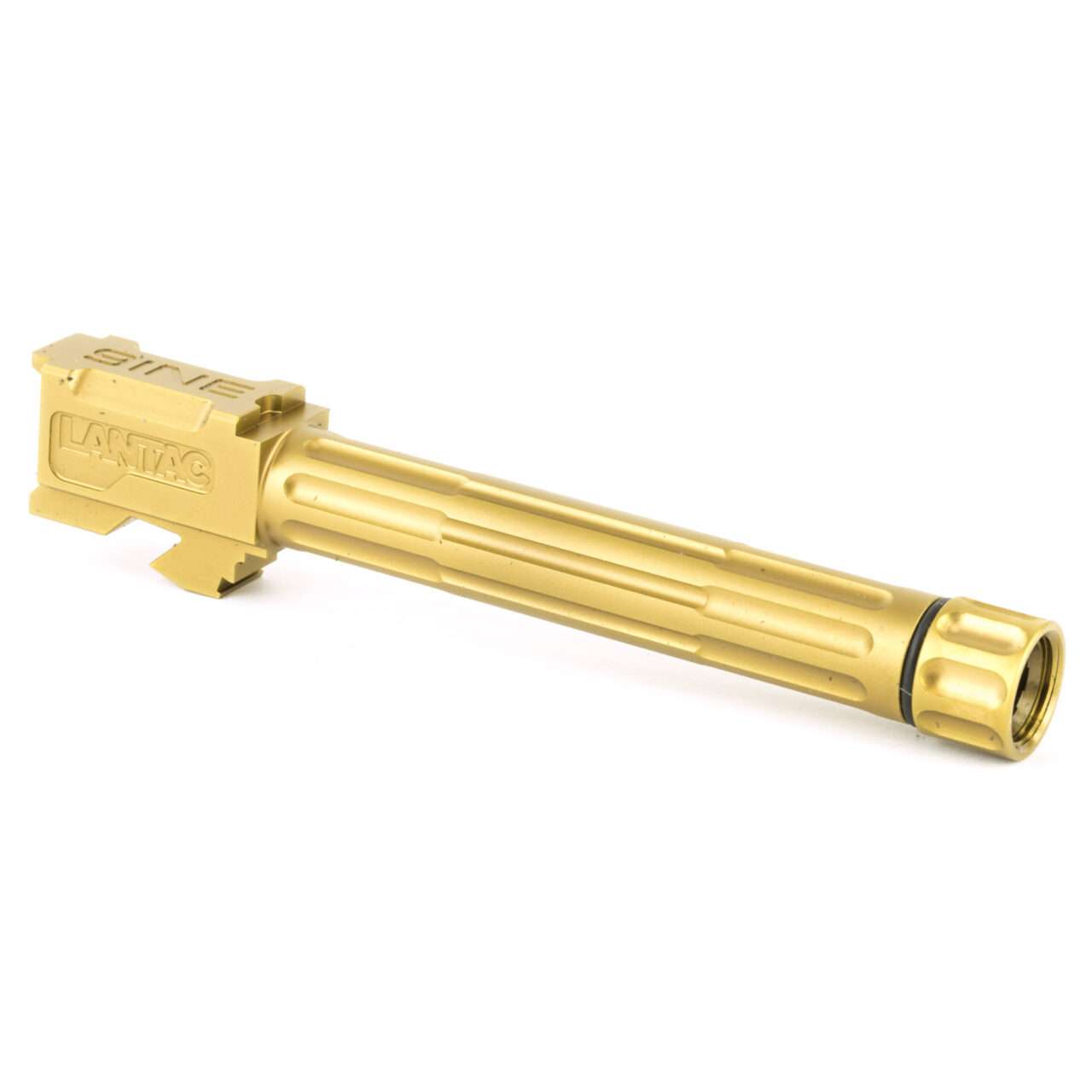 LANTAC GLOCK 9INE G17 THREADED UPGRADE BARREL BRONZE RIGHT SIDE VIEW FRONT ANGLE THREAD PROTECTOR ON