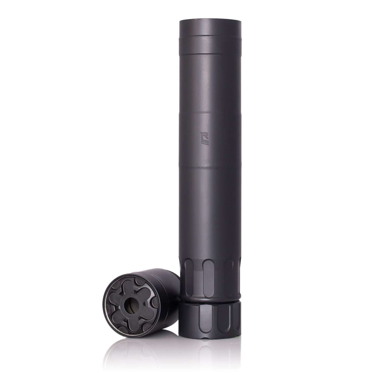 rugged suppressors surge 762 silencer right top side view muzzle angled forward