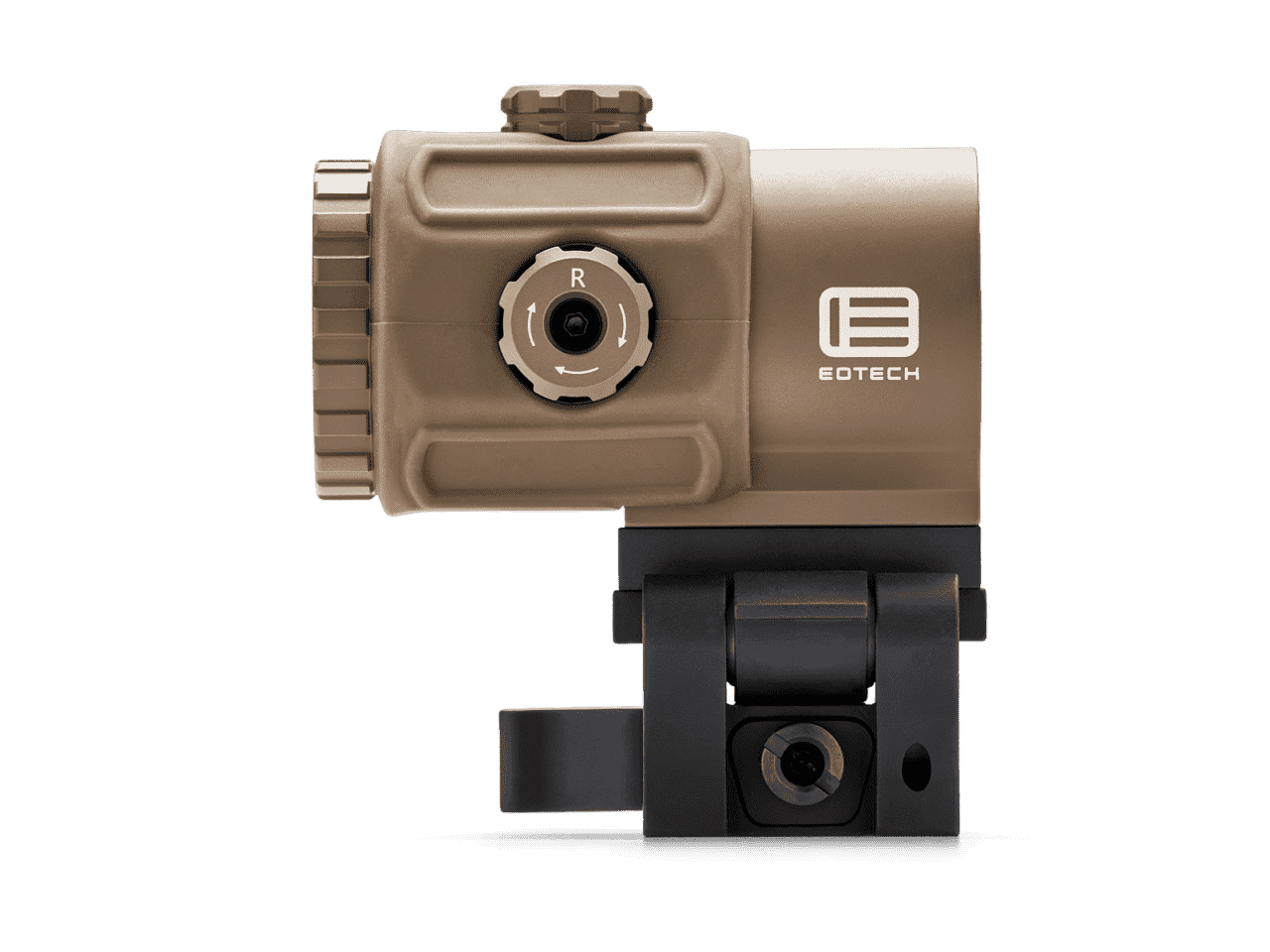 EOTECH G43 3X MAGNIFIER STS MOUNT TAN TOP LEFT SIDE VIEW FRONT ANGLE