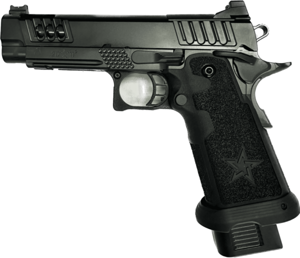 STACCATO P OPTIC READY CUSTOM DLC V8 PORTED BULL BARREL TACTICAL TEXTURE GRIP LEFT SIDE VIEW