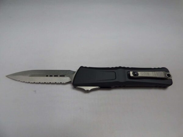 MICROTECH COMBAT TROODON DOUBLE EDGE STONEWASH PARTIAL SERRATED CLIP SIDE