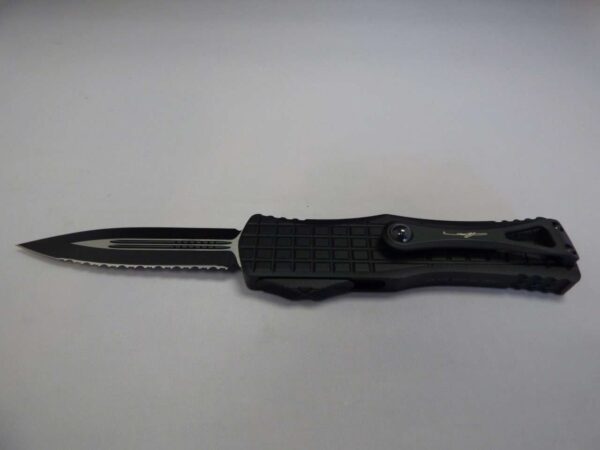 MICROTECH HERA DOUBLE EDGED FRAG SIGNATURE SERIES TACTICAL FULL SERRATED SERRATIONS DOWN