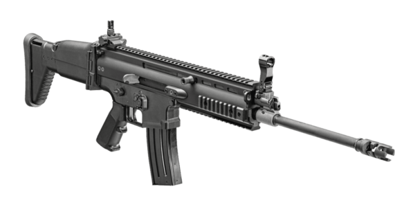 FN HERSTAL SCAR 16 S NON RECIPROCATING CHARGE HANDLE TOP RIGHT SIDE VIEW FRONT ANGLE