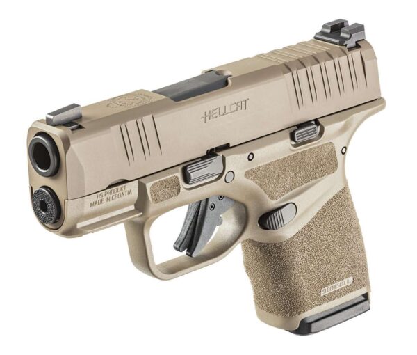 SPRINGFIELD ARMORY HELLCAT 3" DESERT FDE LEFT SIDE VIEW FRONT ANGLE