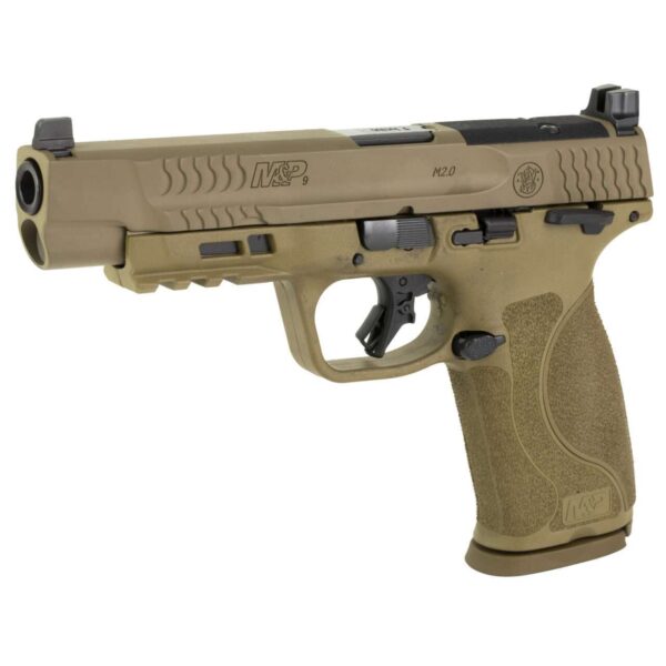 SMITH & WESSON M&P®9 M2.0 OPTICS READY FULL SIZE FDE LEFT SIDE VIEW FRONT ANGLE
