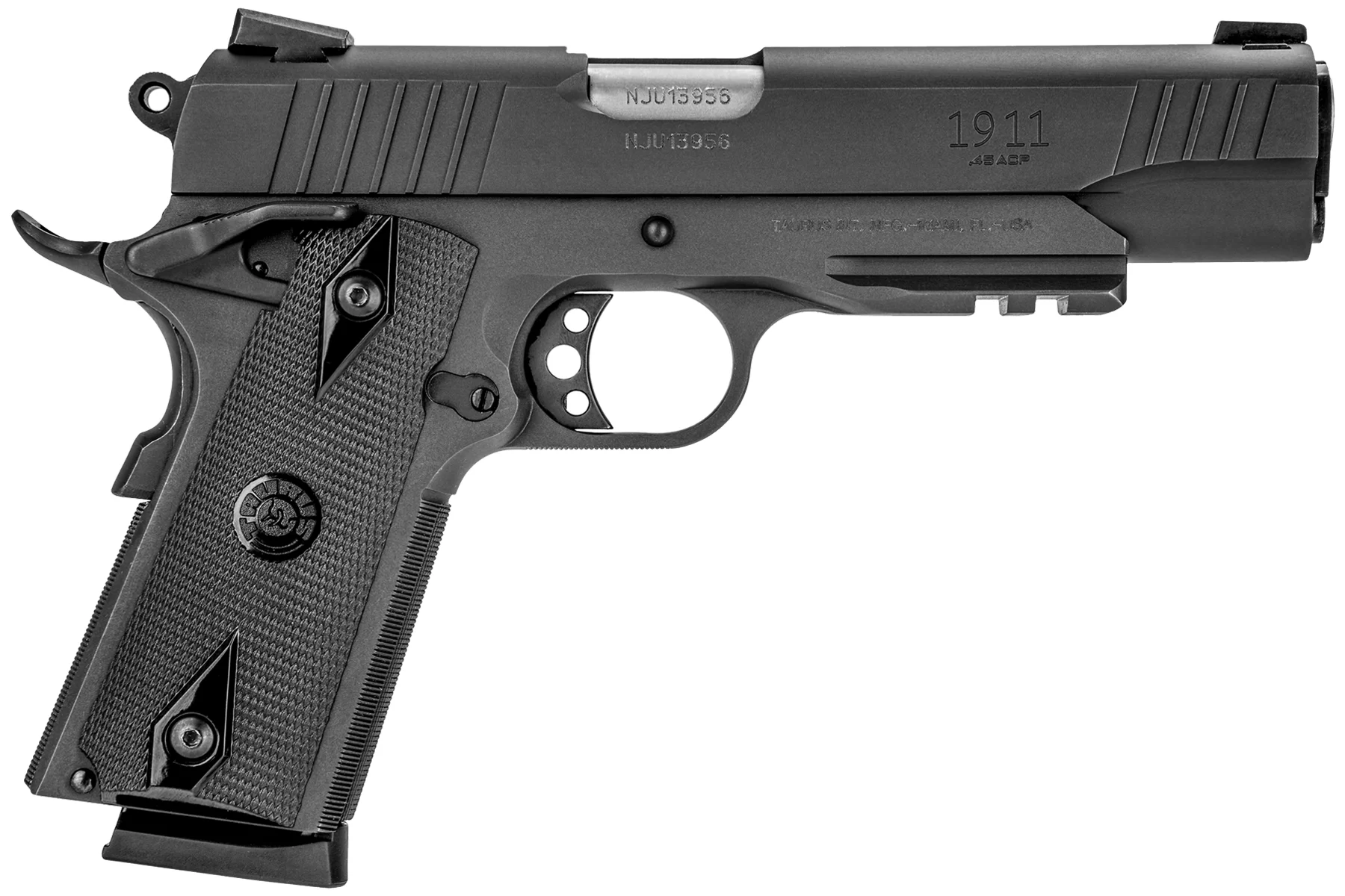 TAURUS 1911 .45 ACP MATTE BLACK FULL LEFT SIDE VIEW FRONT ANGLE