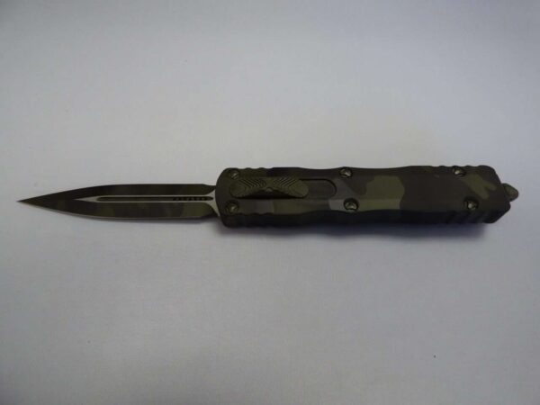 MICROTECH DIRAC DOUBLE EDGE SIGNATURE SERIES OLIVE CAMO STANDARD RIGHT CLIP SIDE