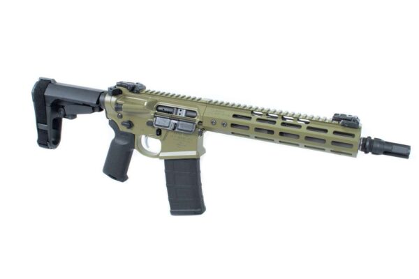 NOVESKE 10.5″ GEN 4 SHORTY 5.56 STAINLESS PISTOL BAZOOKA GREEN TOP RIGHT SIDE VIEW FRONT ANGLE