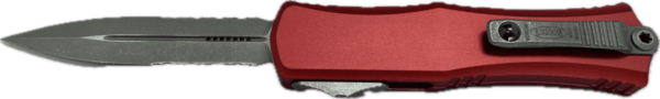 MICROTECH KNIVES MINI HERA II DOUBLE EDGE RED PARTIAL SERRATED APOCALYPTIC BOX/LABEL