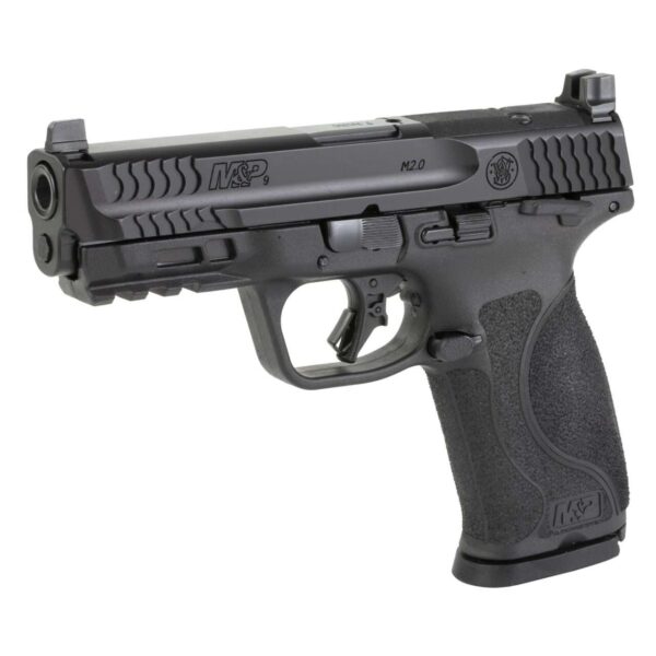 SMITH & WESSON M&P9 M2.0 THUMB SAFETY OPTICS READY FULL SIZE SERIES TOP LEFT SIDE VIEW FRONT ANGLE