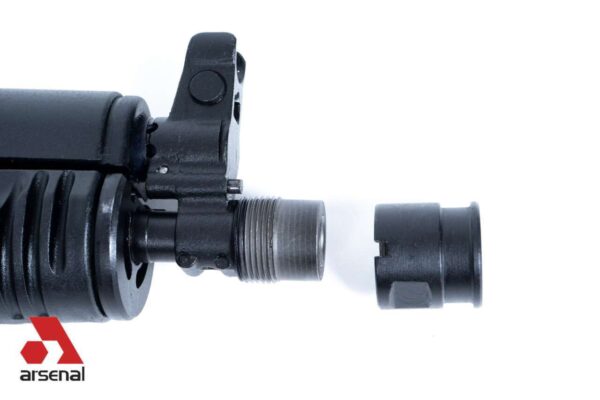 ARSENAL INC SAM7K-44 GENESIS PISTOL W/ REAR PICATINNY RAIL 7.62X39 RIGHT SIDE VIEW MUZZLE CLOSE UP THREAD PROTECTOR OFF