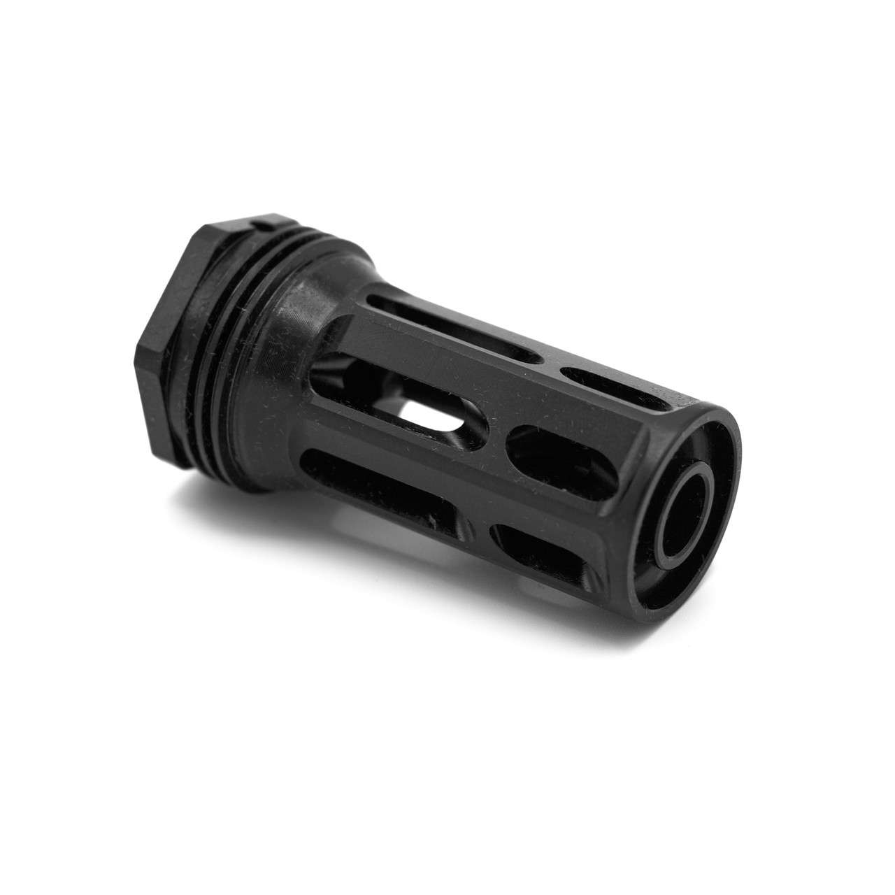 HUXWRX FLASH HIDER-QD 762 5/8x24 TOP RIGHT SIDE VIEW FRONT ANGLE