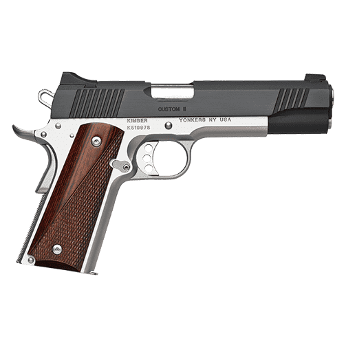 kimber custom II two tone bottom right side view muzzle up back angle