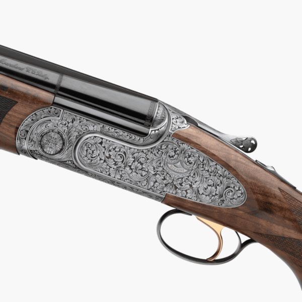 RIZZINI S2000 ADJUSTABLE COMB 32" 12GA LEFT SIDE VIEW RECEIVER CLOSE UP ANGLED UP