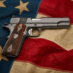 CABOT GUNS THE VINTAGE CLASSIC 5" .45 RIGHT SIDE VIEW AMERICAN FLAG BACKGROUND