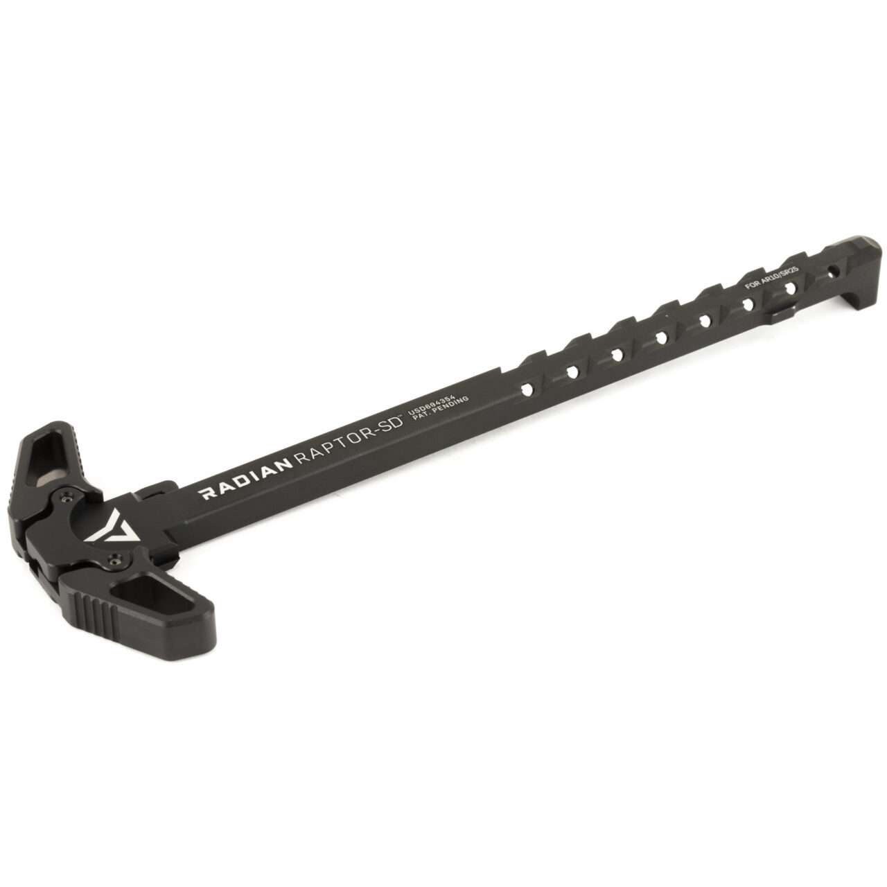 RADIAN RAPTOR-SD AR-10/SR-25 AMBIDEXTROUS CHARGING HANDLE BLACK TOP LEFT SIDE VIEW REAR ANGLE