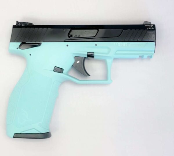 TX22 CYAN FRAME BLACK SLIDE LEFT SIDE VIEW