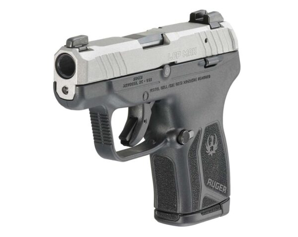 RUGER LCP MAX SILVER/BLACK FRONT LEFT SIDE VIEW