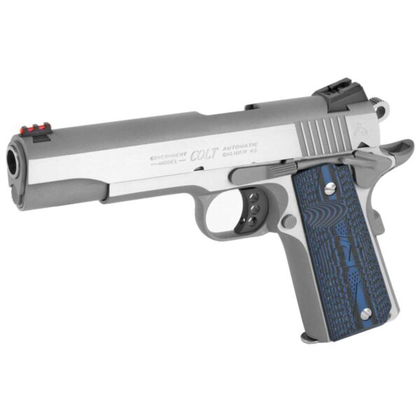 COLT COMPETITION SS (STAINLES STEEL) 5" 45ACP LEFT SIDE VIEW FRONT ANGLE