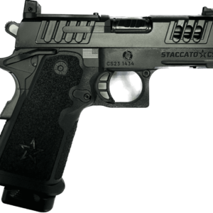 STACCATO CS CUSTOM OPTIC READY V6 PORTED BULL 3.5" BARREL DLC 9MM TOP RIGHT SIDE VIEW FRONT ANGLE PORTING AND MACHINING CLOSE UP