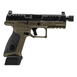 BERETTA APX-A1 FULL SIZE TACTICAL THREADED BARREL OLIVE DRAB GREEN 9MM BOTTOM RIGHT SIDE VIEW FRONT ANGLE