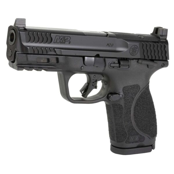 SMITH AND WESSON M&P9 M2.0 4" THUMB SAFETY OPTICS READ COMPACT SERIES TOP LEFT SIDE VIEW FRONT ANGLE