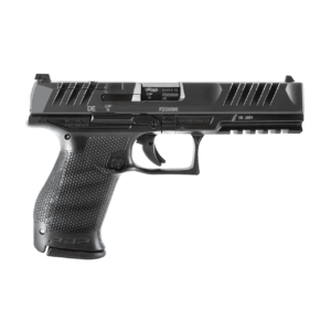 WALTHER PDP COMPACT 5" 9MM OR LEFT SIDE VIEW TAKE APART SHOWING SLIDE, FRAME, BARREL, RECOIL SPRING ASSEMBLY AND MAGAZINE