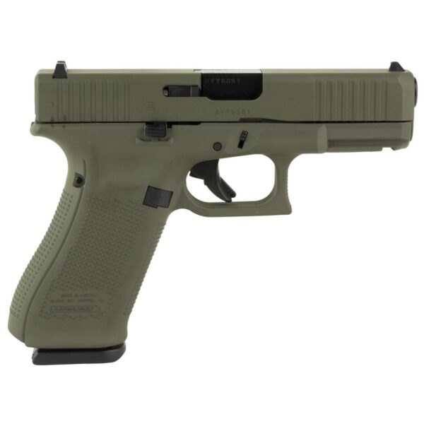 GLOCK 45 GEN5 AUSTRIA SKYDAS CERAKOTE OLIVE DRAB GREEN 9MM FRONT ANGLE LEFT SIDE VIEW