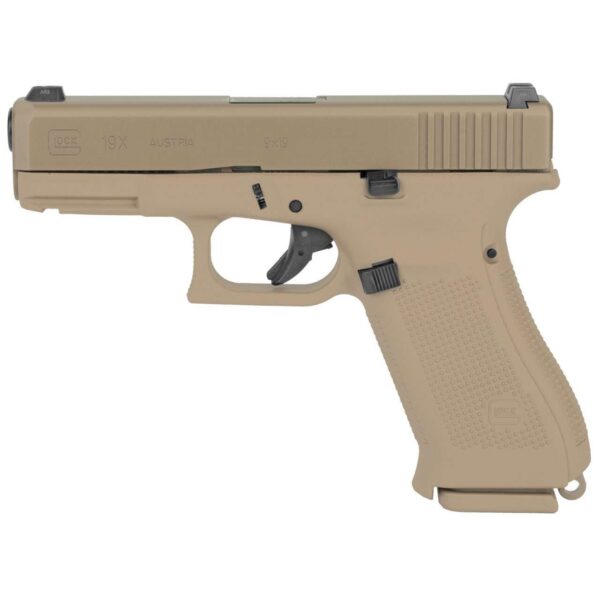 GLOCK 19X TAN FRAME TAN NPVD SLIDE LEFT SIDE VIEW