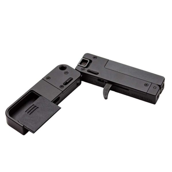 TRAILBLAZER FIREARMS LIFECARD BLACK 22LR OPEN RIGHT SIDE VIEW WITH AMMO COMPARTMENT OPEN