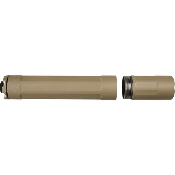 surefire ryder 9m-ti dark earth top left side view front angle with front end separated and vertical