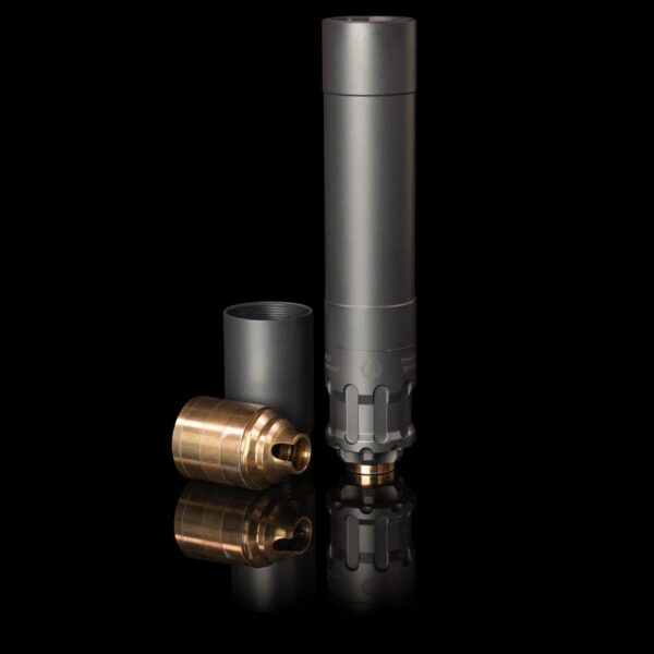 rugged suppressors obsidian 45 black top right side view muzzle angled forward