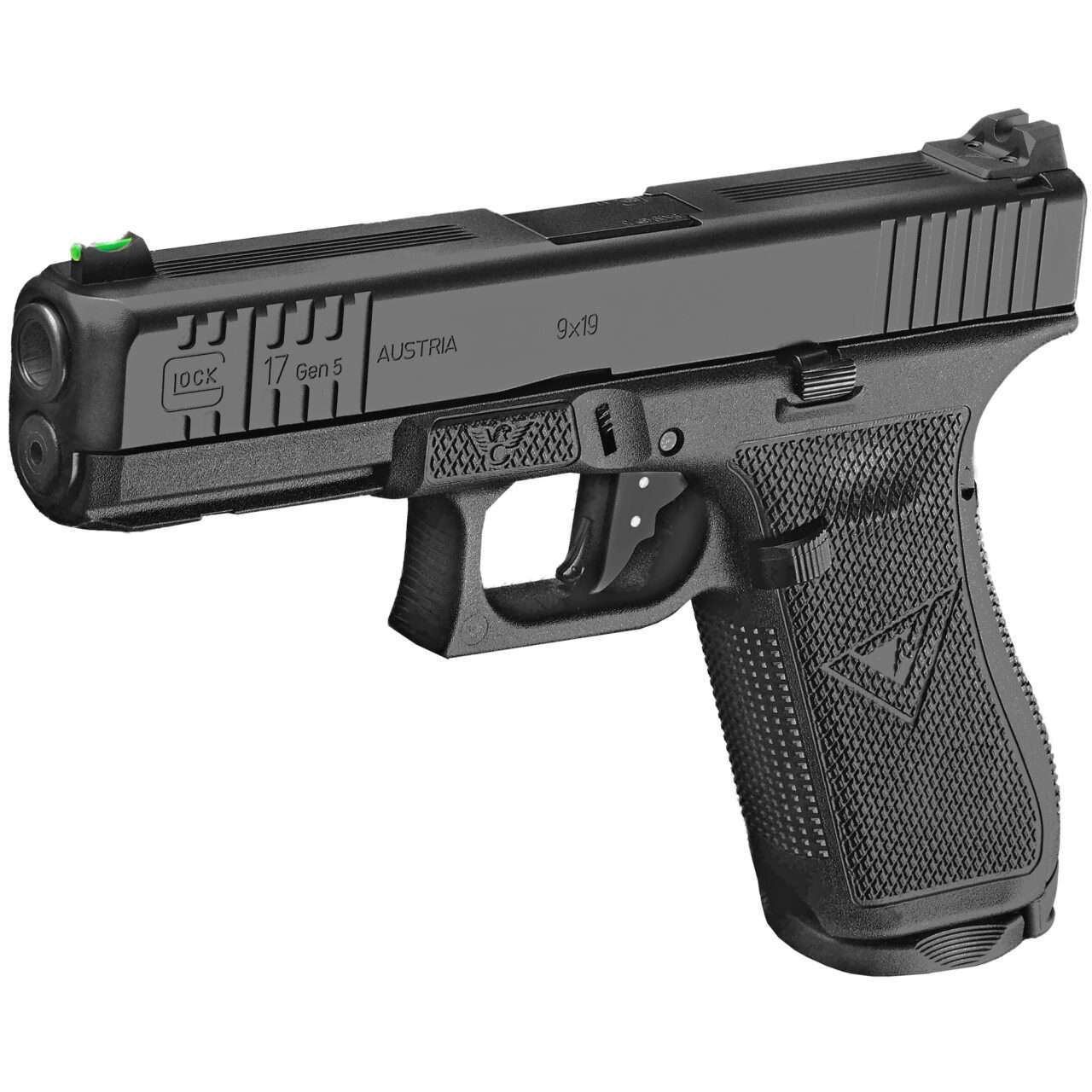WILSON COMBAT GLOCK 17 GEN 5 WITH VICKERS ELITE PACKAGE TOP LEFT SIDE VIEW FRONT ANGLE