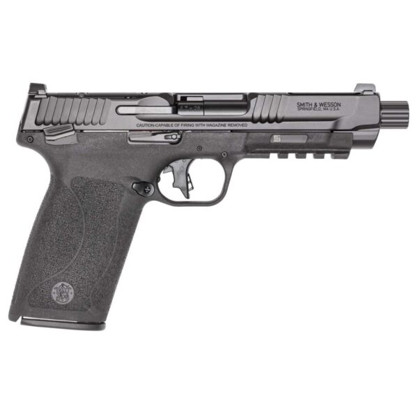 SMITH & WESSON M&P 5.7 WITH THUMB SAFETY OPTIC READY THREADED BARREL 5.7X28MM TOP LEFT SIDE VIEW FRONT ANGLE